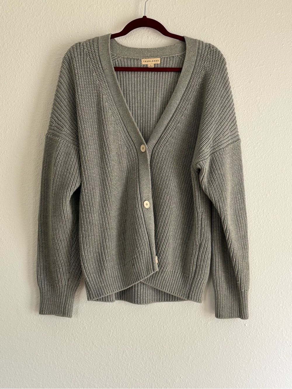 Tradlands Gray Ribbed V-Neck Button Cardigan